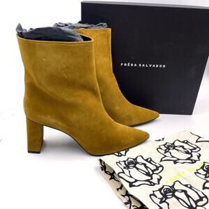 Freda Salvador Lonni‎ Boots Cumin Suede Pointed Toe Block Heel Pull On Sz 10